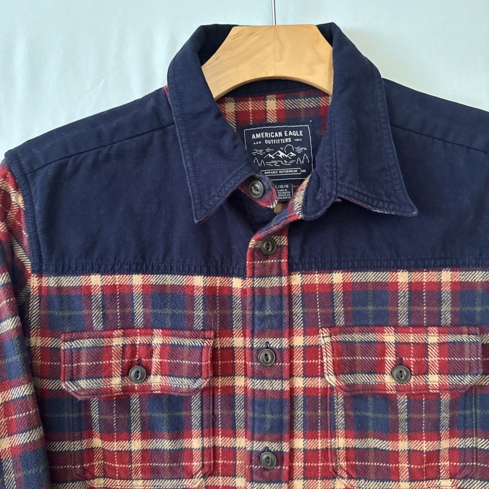 American Eagle Durable Outerwear Heavy Flannel Button Up Shirt Men Large Plaid